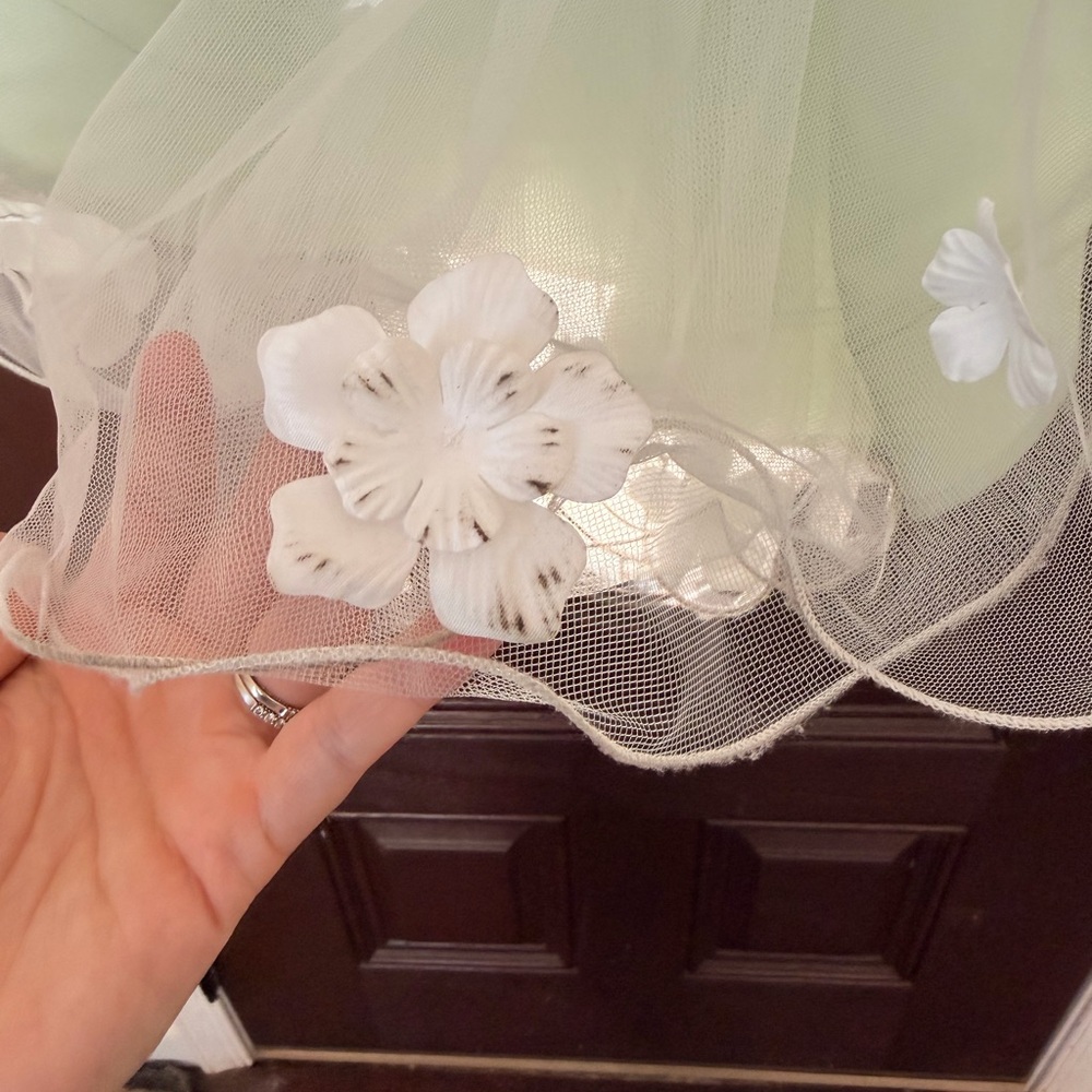 Sage Green Floral Tulle Girls' Dress - Picture 6 of 16